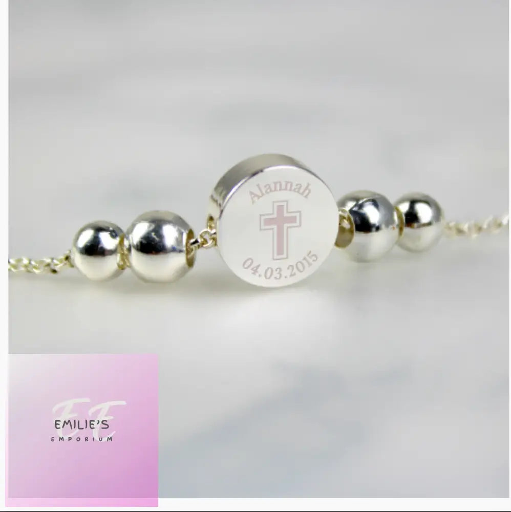 Personalised Silver Plated Cross Round Bracelet