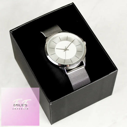 Personalised Silver With Mesh Style Strap Watch