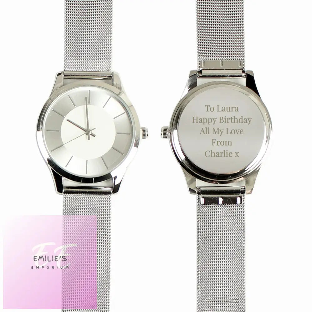 Personalised Silver With Mesh Style Strap Watch