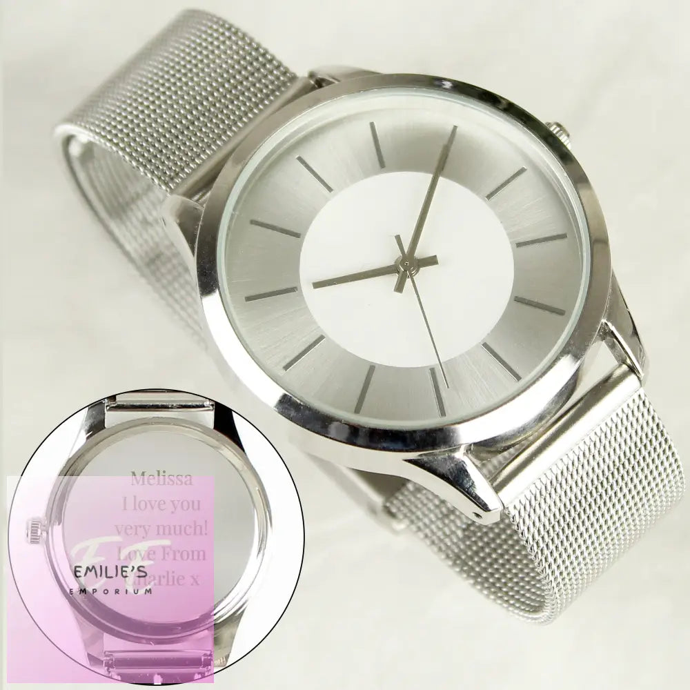 Personalised Silver With Mesh Style Strap Watch