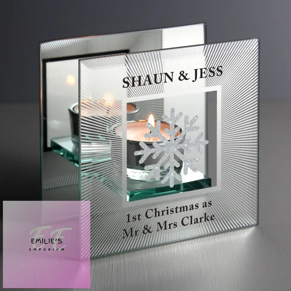 Personalised Snowflake Silver Glitter Tea Light Holder