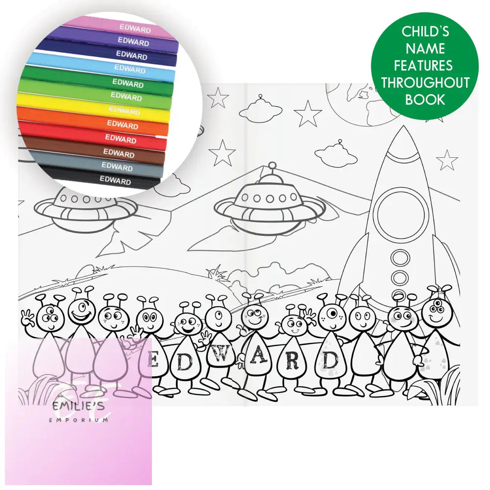 Personalised Space Colouring Book With Pencil Crayons