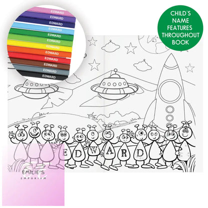 Personalised Space Colouring Book With Pencil Crayons