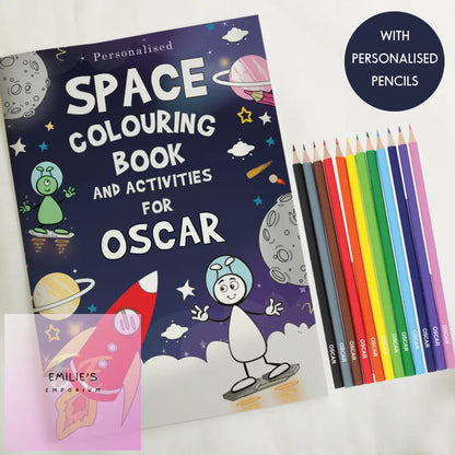 Personalised Space Colouring Book With Pencil Crayons