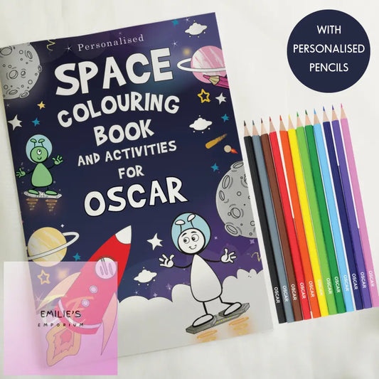 Personalised Space Colouring Book With Pencil Crayons