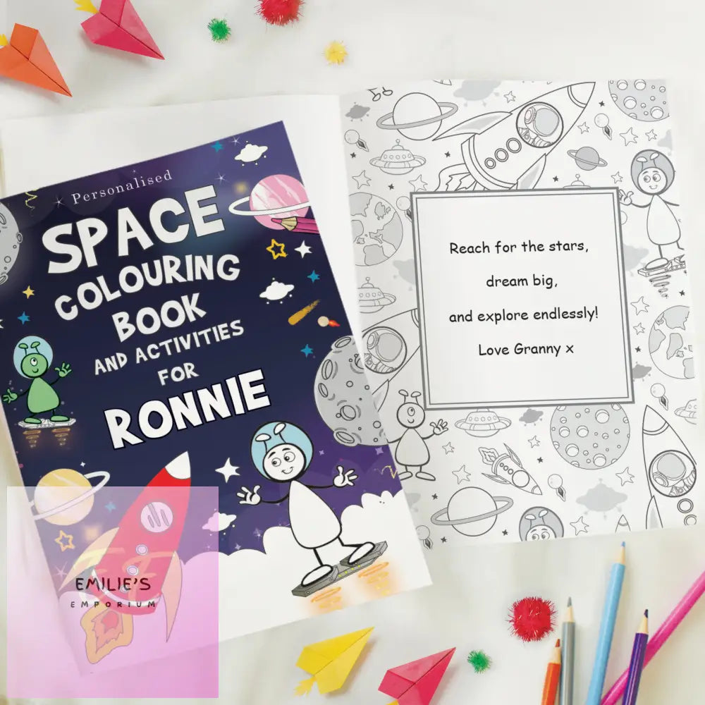 Personalised Space Colouring Book With Pencil Crayons