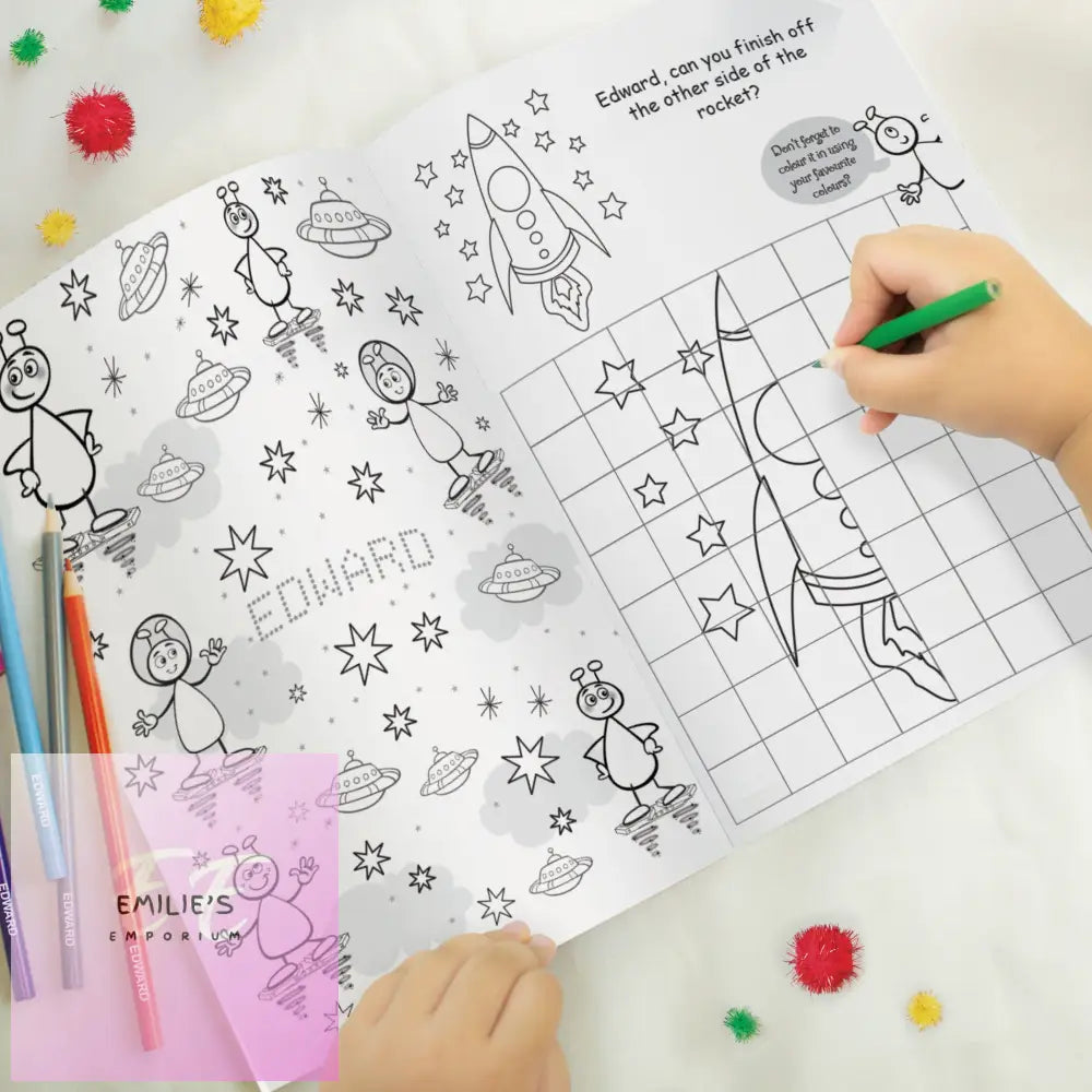 Personalised Space Colouring Book With Pencil Crayons