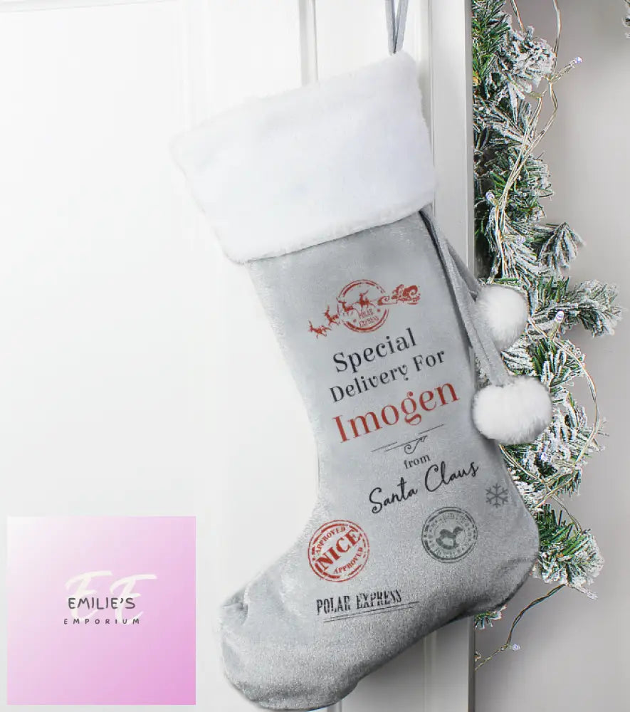 Personalised Special Delivery Silver Grey Stocking