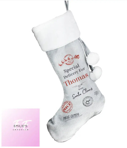 Personalised Special Delivery Silver Grey Stocking