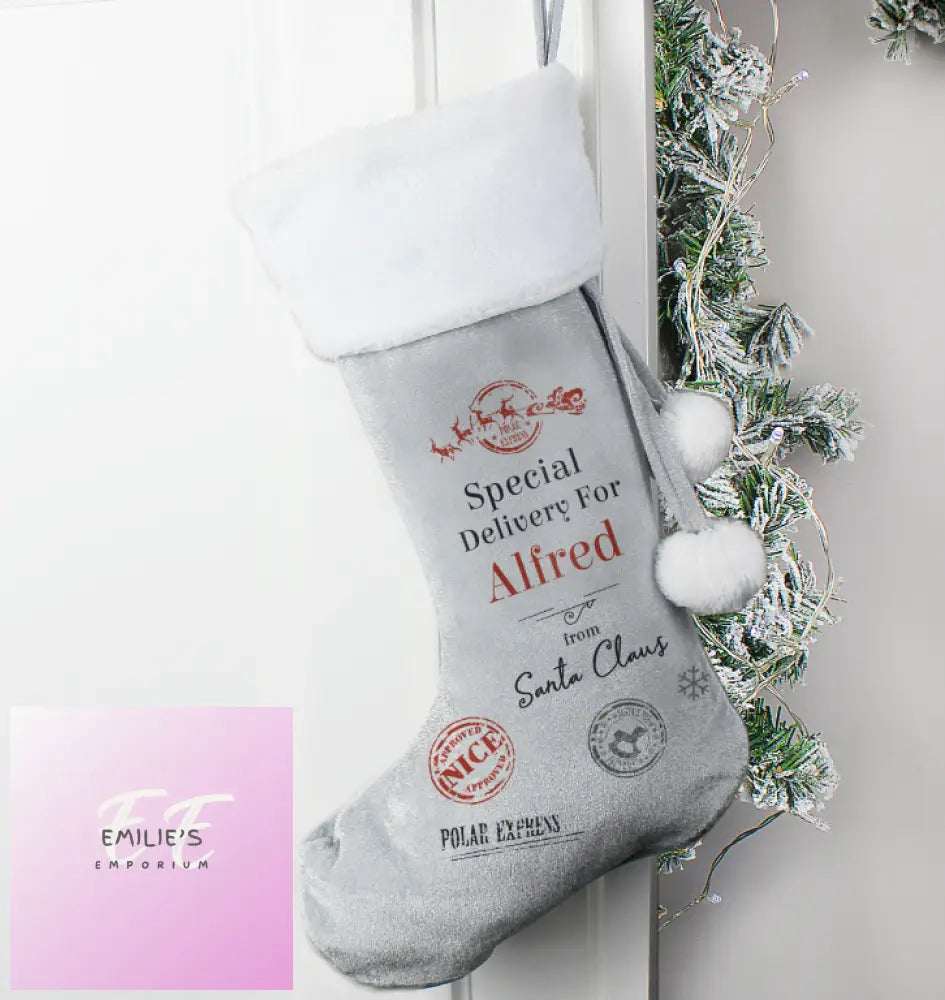 Personalised Special Delivery Silver Grey Stocking