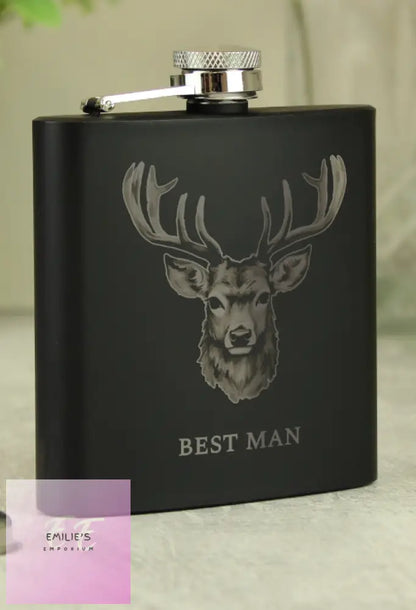 Personalised Stag Black Hip Flask