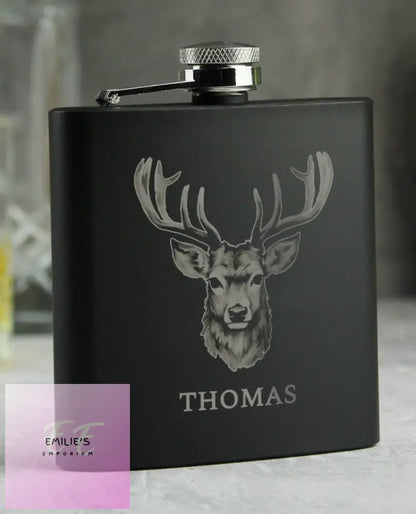 Personalised Stag Black Hip Flask