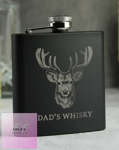 Personalised Stag Black Hip Flask