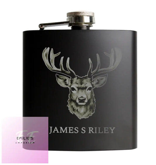 Personalised Stag Black Hip Flask