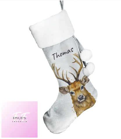 Personalised Stag Silver Grey Stocking