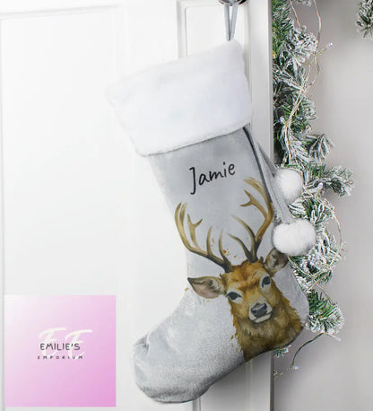 Personalised Stag Silver Grey Stocking