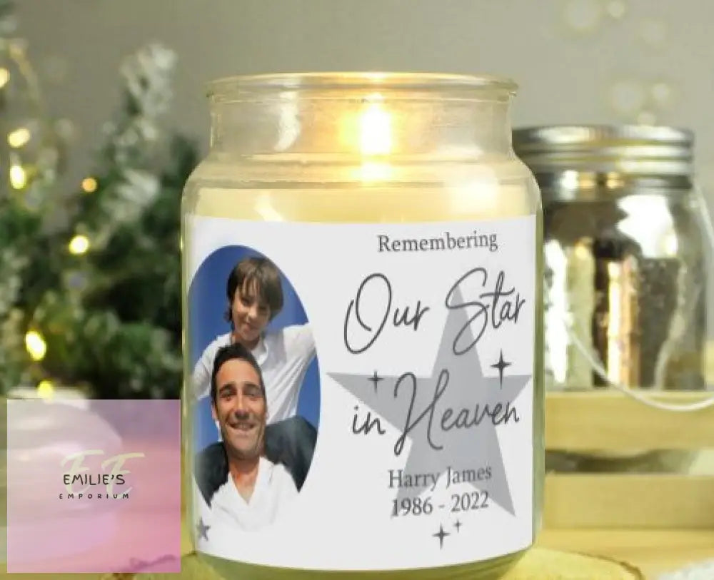 Personalised Star In Heaven (Photo Upload) Large Scented Candle Jar