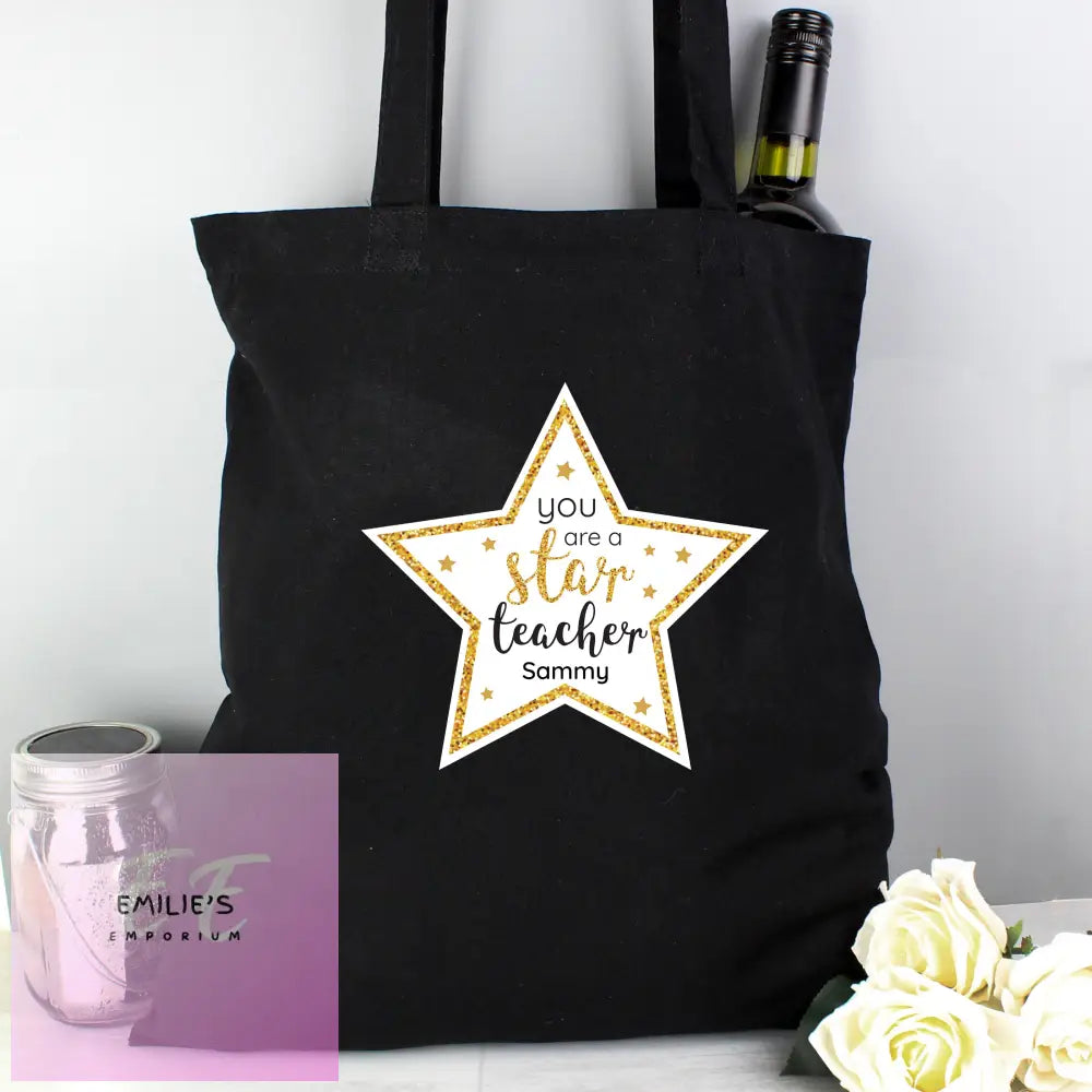 Personalised Star Teacher Black Cotton Bag