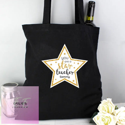 Personalised Star Teacher Black Cotton Bag