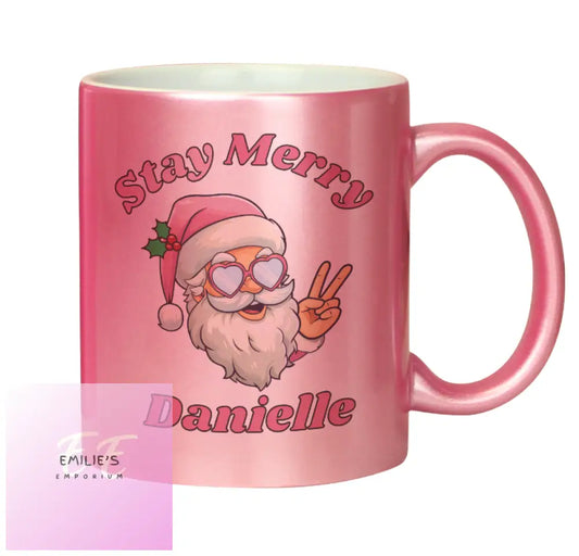 Personalised Stay Merry Santa Pink Mug