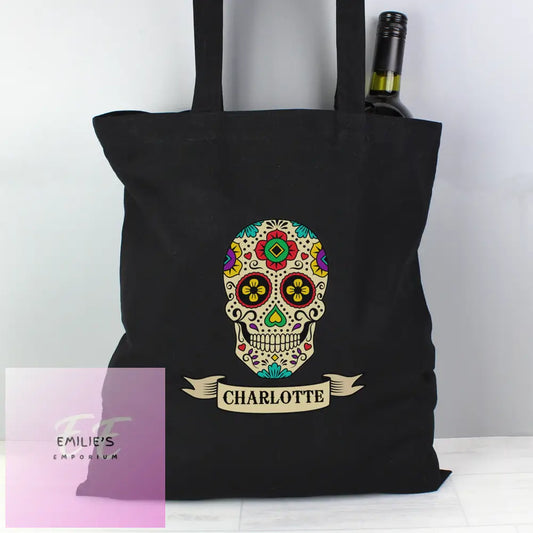 Personalised Sugar Skull Black Cotton Bag