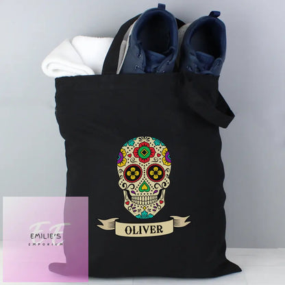 Personalised Sugar Skull Black Cotton Bag