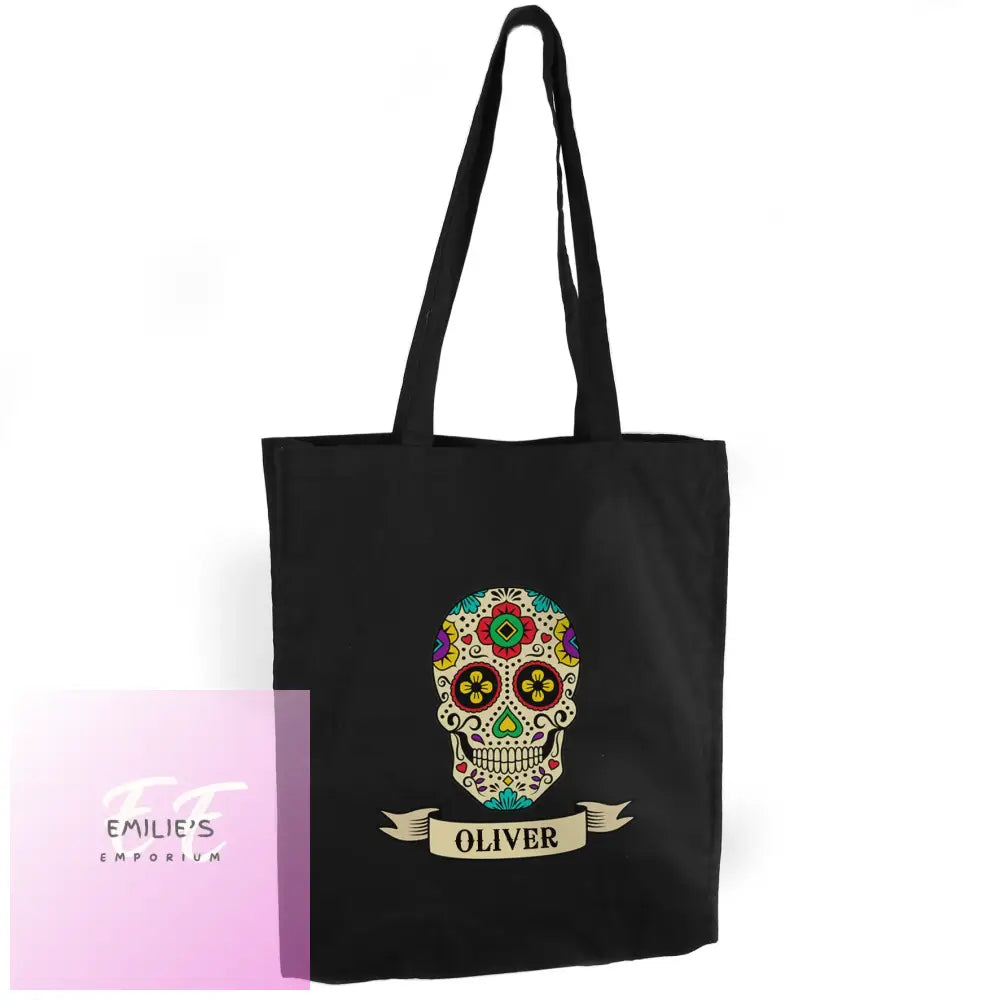 Personalised Sugar Skull Black Cotton Bag