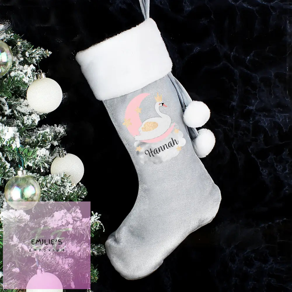 Personalised Swan Lake Luxury Silver Grey Stocking