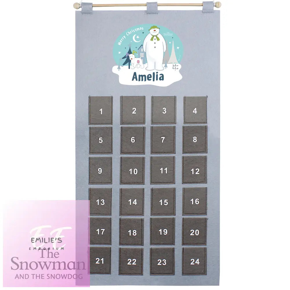 Personalised The Snowman And The Snowdog Advent Calendar In Silver Grey