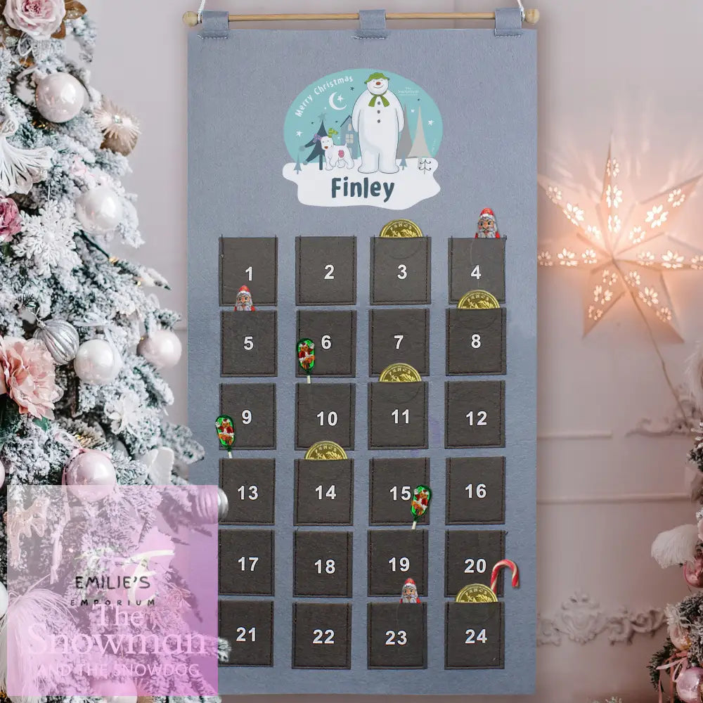 Personalised The Snowman And The Snowdog Advent Calendar In Silver Grey