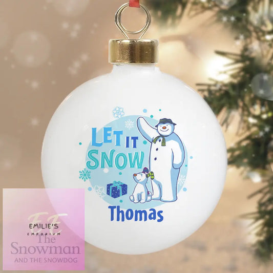 Personalised The Snowman And The Snowdog Blue Bauble