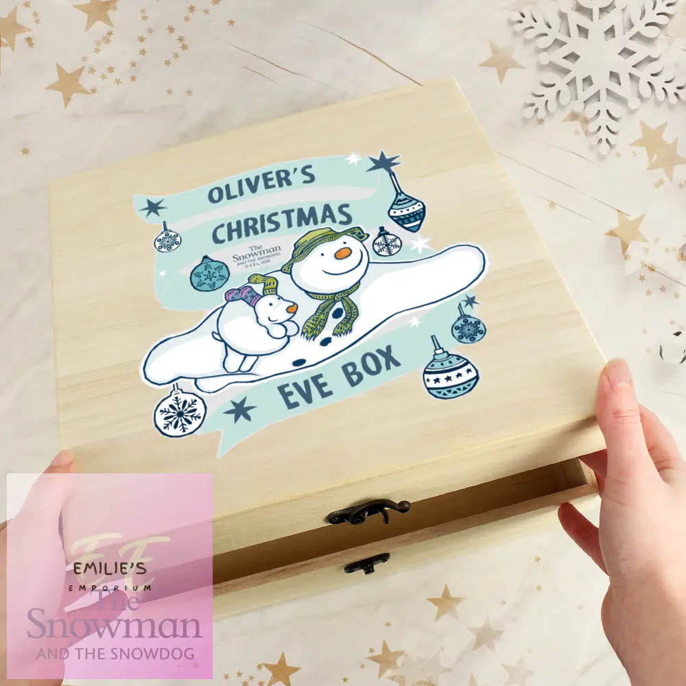 Personalised The Snowman And The Snowdog Large Wooden Christmas Eve Box