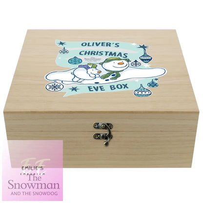 Personalised The Snowman And The Snowdog Large Wooden Christmas Eve Box