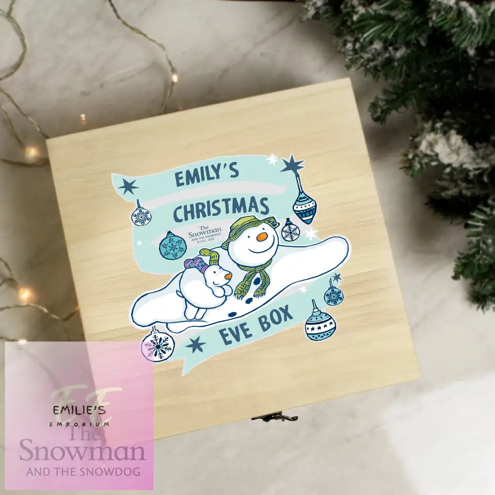 Personalised The Snowman And The Snowdog Large Wooden Christmas Eve Box