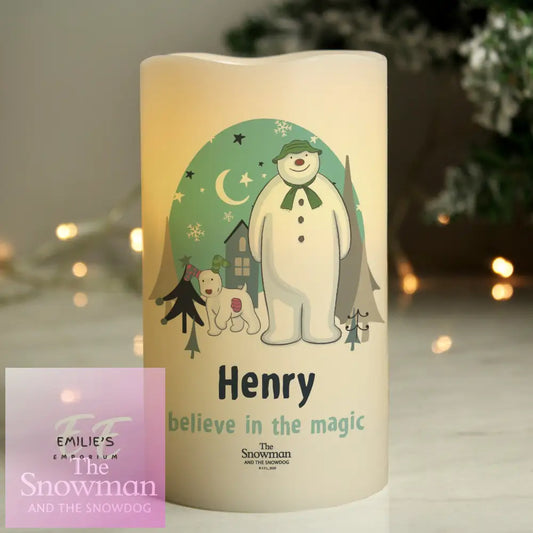 Personalised The Snowman And The Snowdog Led Candle