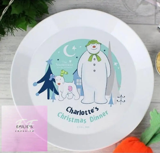 Personalised The Snowman And Snowdog Plastic Dinner Plate 