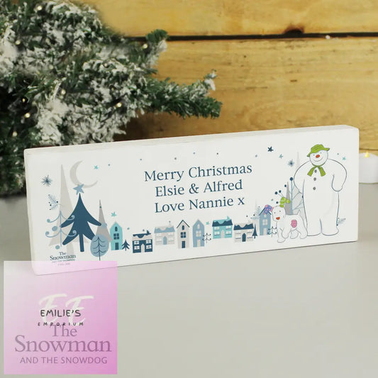 Personalised The Snowman And The Snowdog Wooden Block Sign