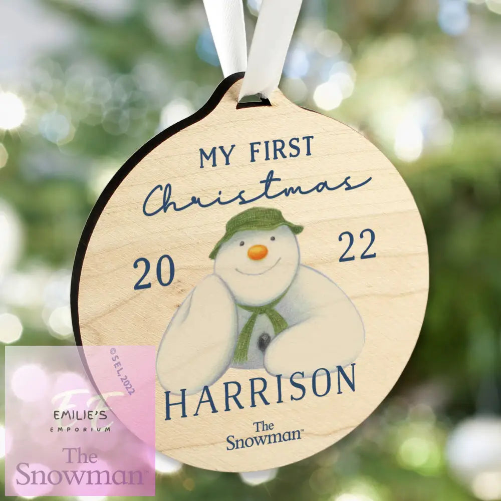 Personalised The Snowman My First Christmas Round Wooden Decoration