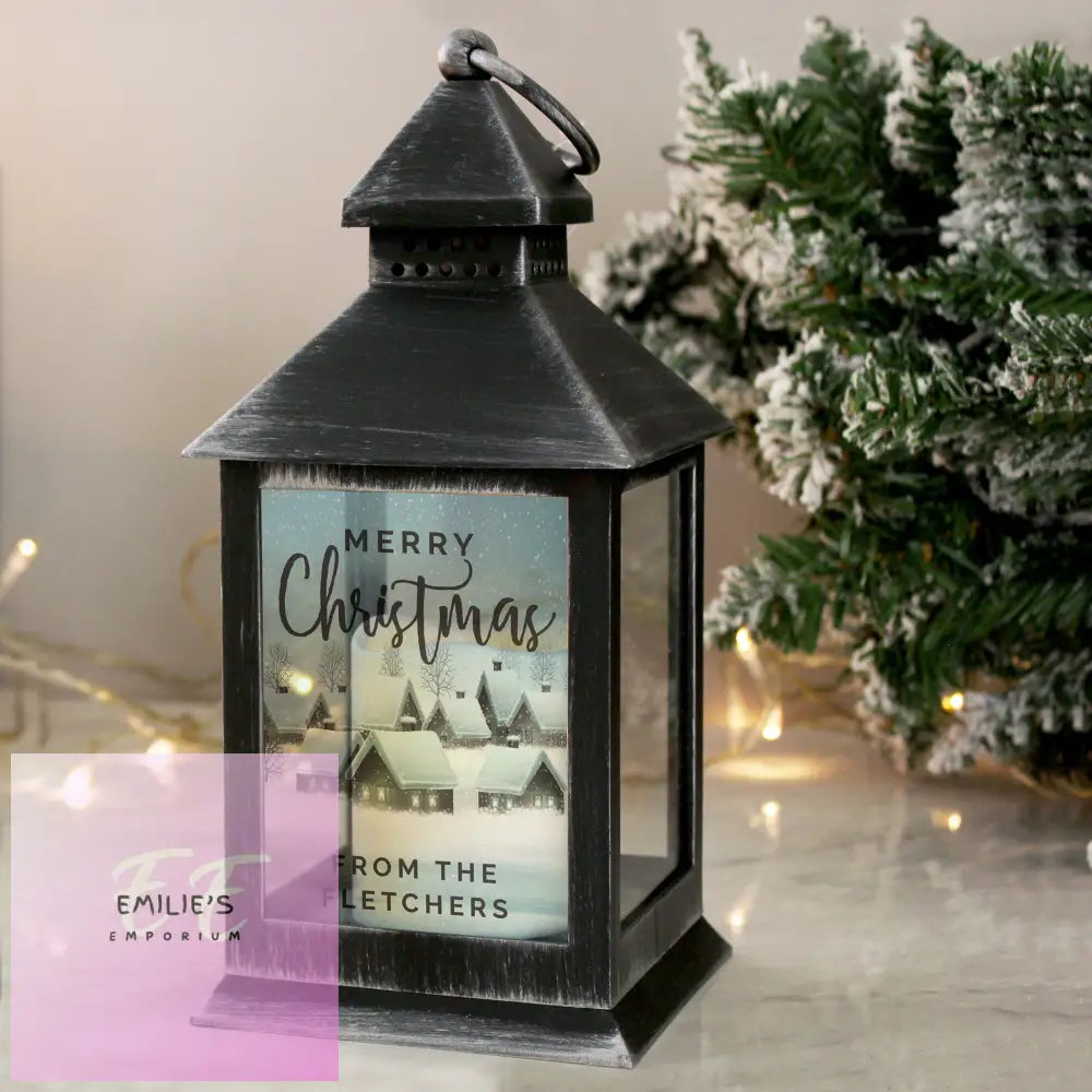 Personalised Town Christmas Rustic Black Lantern