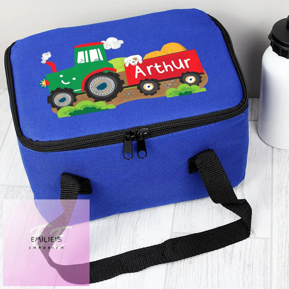 Personalised Tractor Blue Lunch Bag