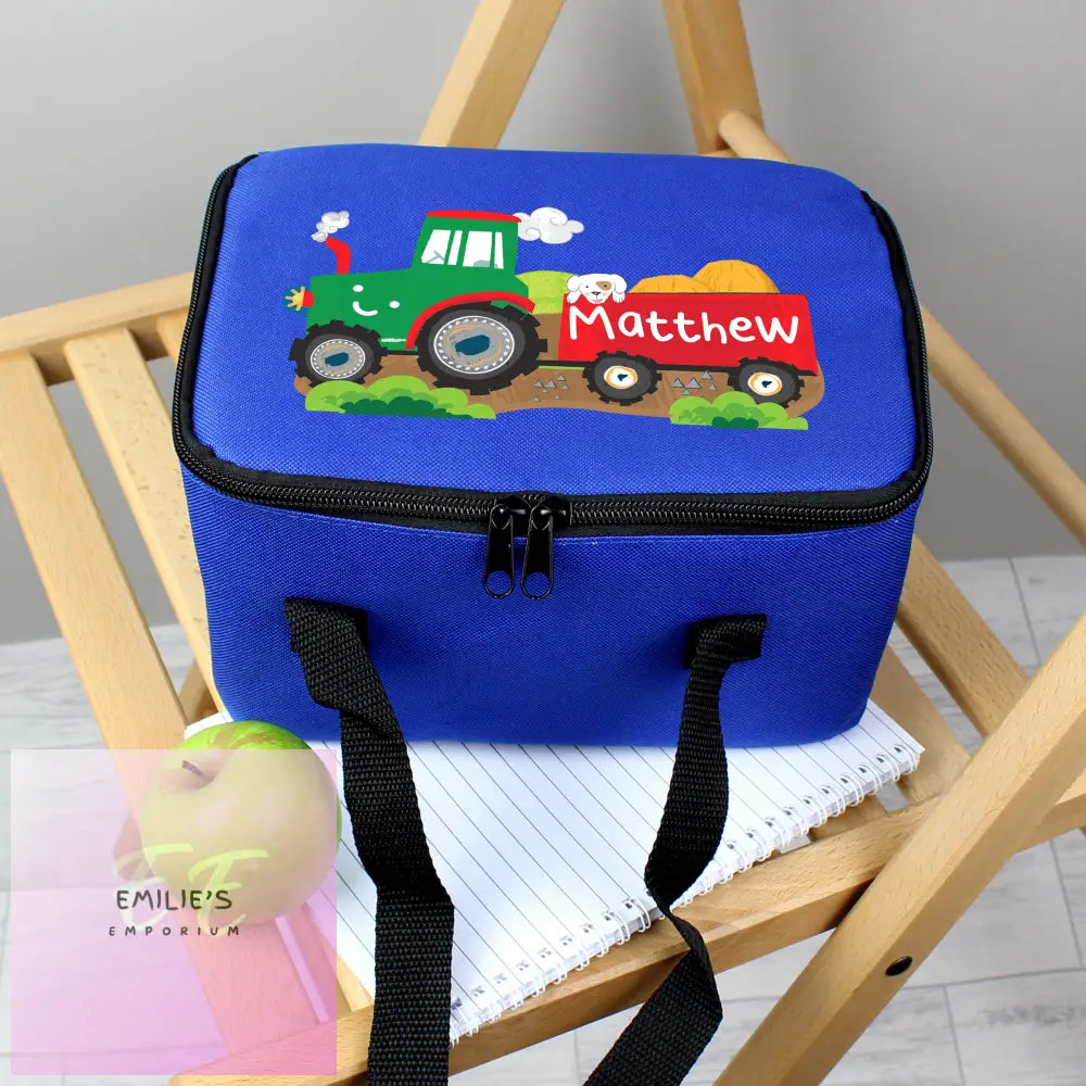 Personalised Tractor Blue Lunch Bag