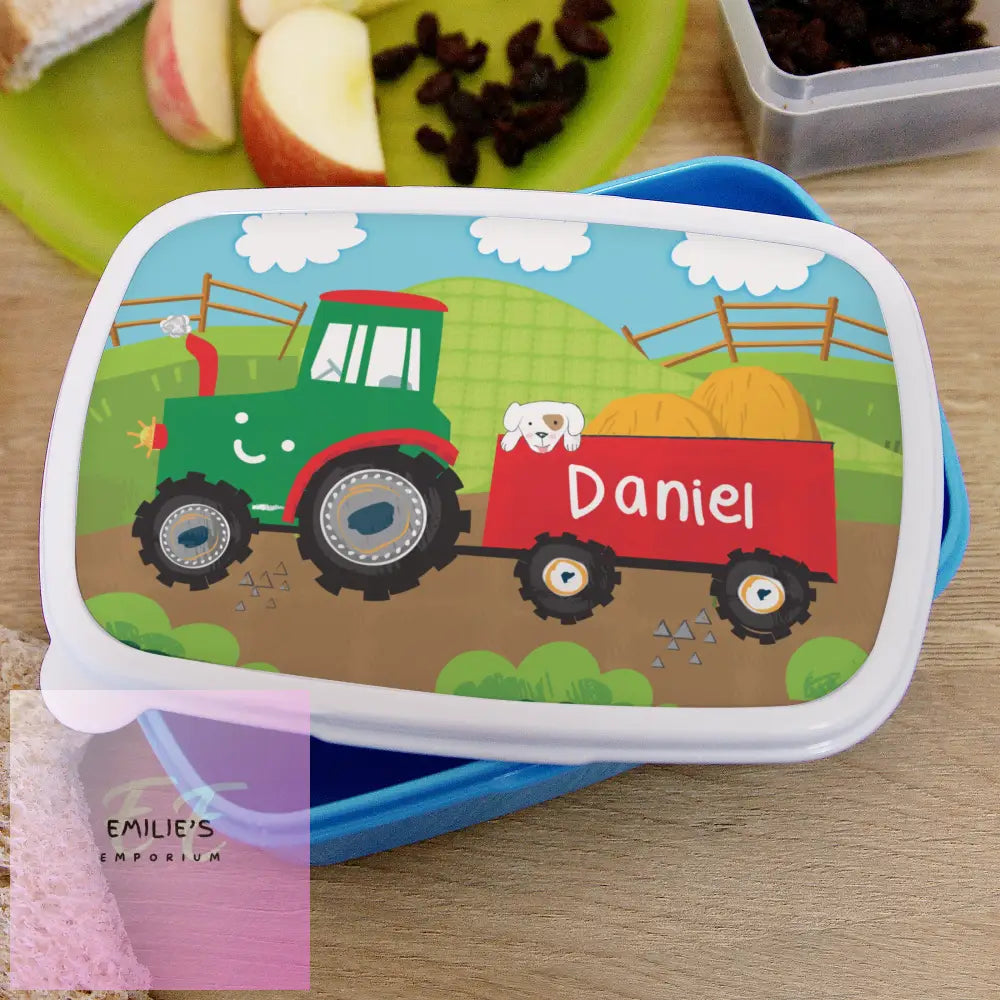 Personalised Tractor Name Only Blue Lunch Box