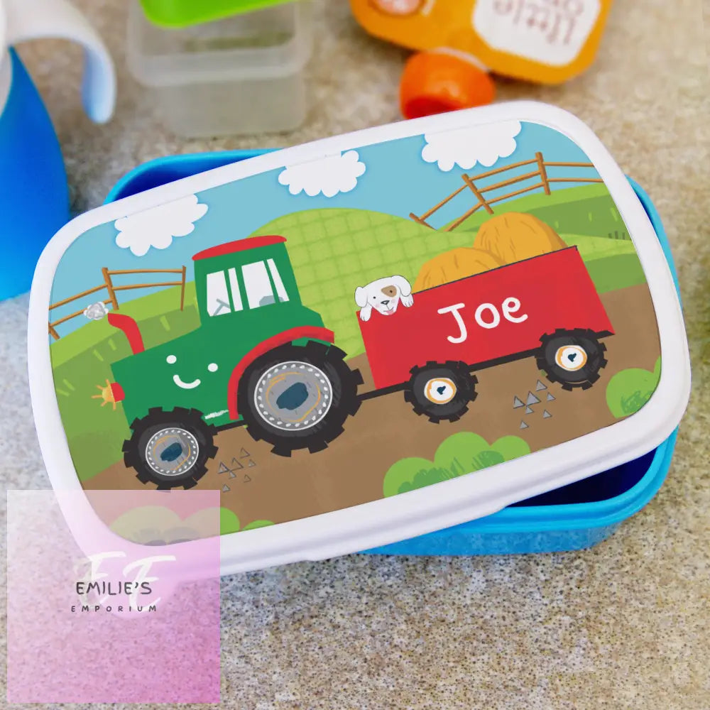 Personalised Tractor Name Only Blue Lunch Box