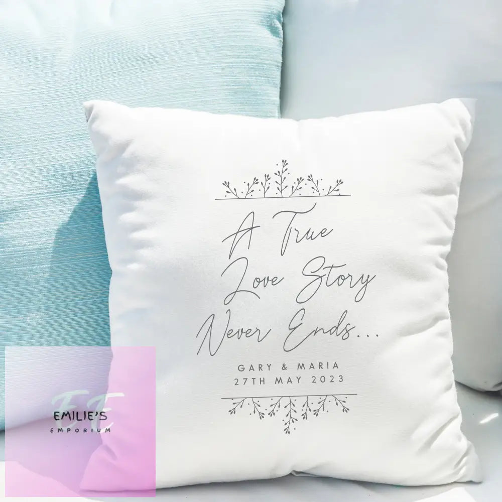 Personalised True Love Story White Cushion