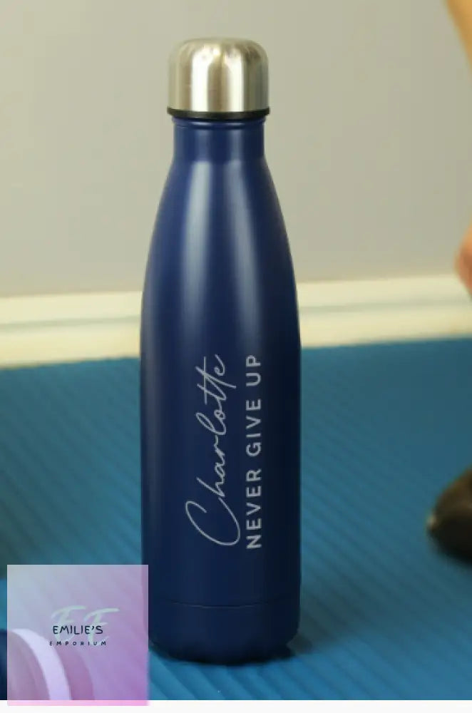 Personalised Two Lines Navy Metal Insulated Drinks Bottle