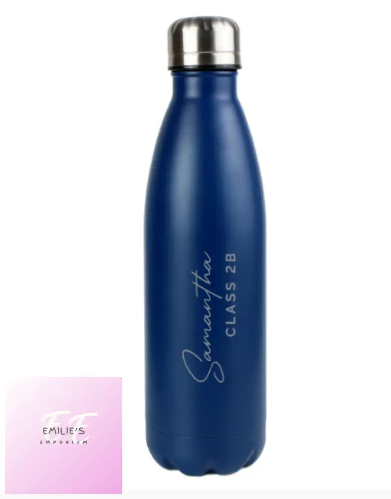 Personalised Two Lines Navy Metal Insulated Drinks Bottle