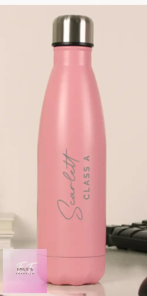 Personalised Two Lines Pink Metal Insulated Drinks Bottle