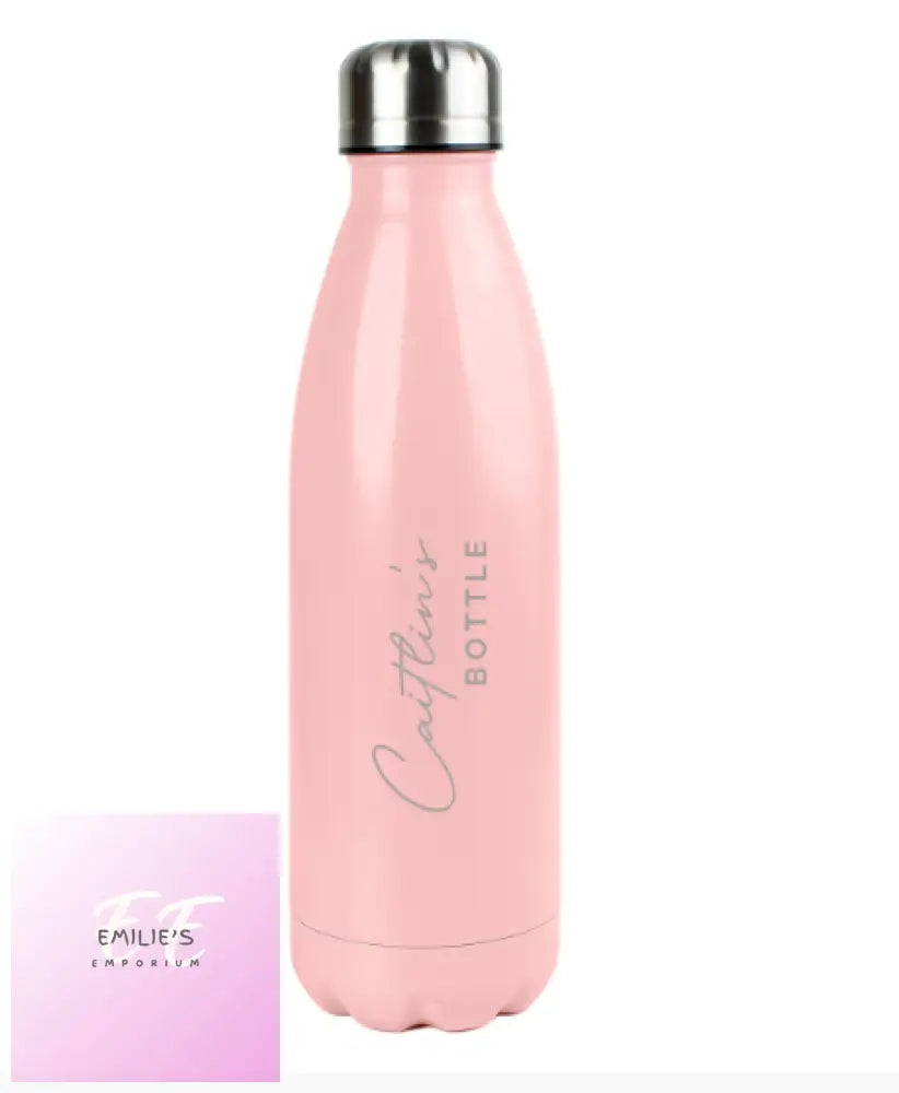 Personalised Two Lines Pink Metal Insulated Drinks Bottle