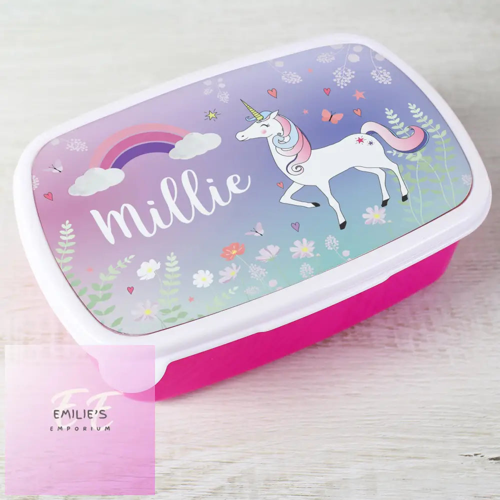 Personalised Unicorn Name Only Pink Lunch Box