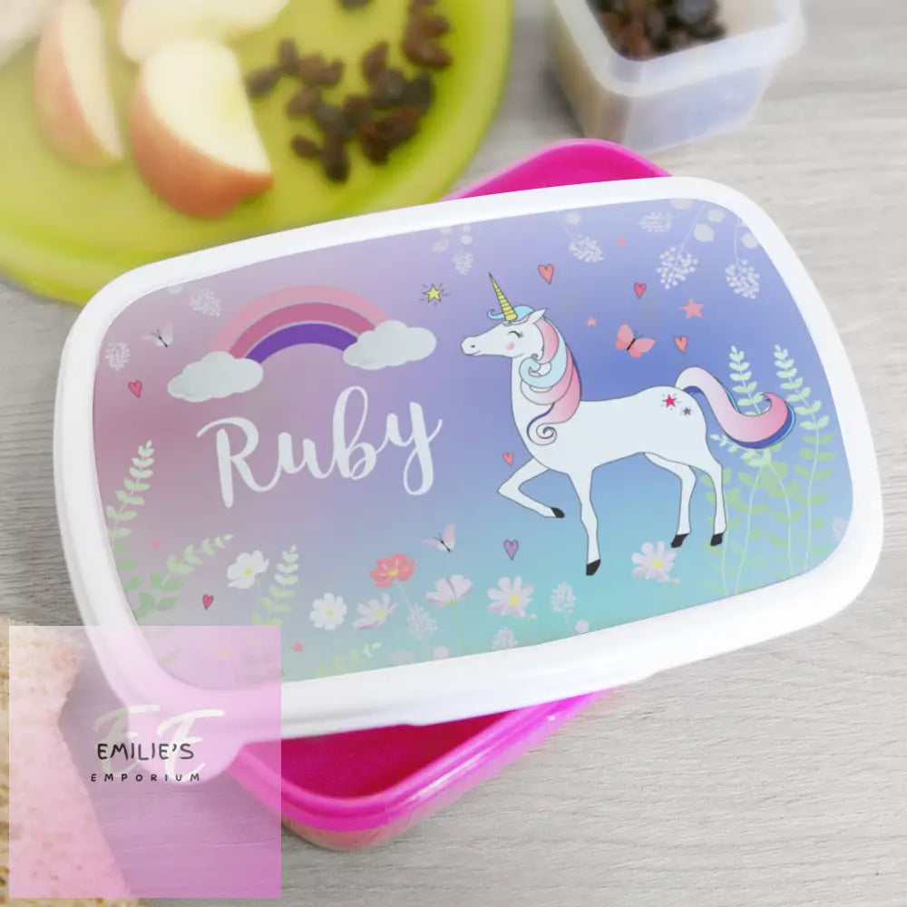 Personalised Unicorn Name Only Pink Lunch Box